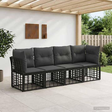 vidaXL Buiten bankenset Zwart Polyester, Verzenden, Nieuw, Rotan