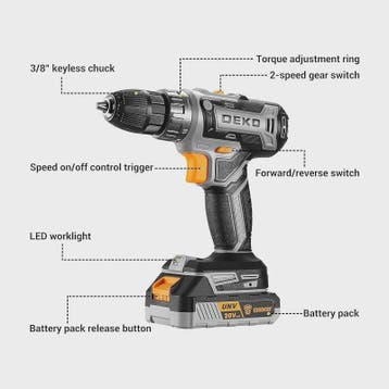 DEKO 20V Accuboormachine Set met Batterij en Lader - Krachti, Verzenden, Nieuw