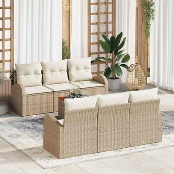 vidaXL Tuinbankenset 7 st Beige poly rattan, Verzenden, Nieuw, 7 zitplaatsen