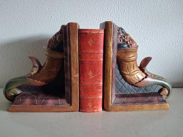 Boekensteunen (2) - Hardhout, pigmenten, bladgoud - Vintage, Nieuw