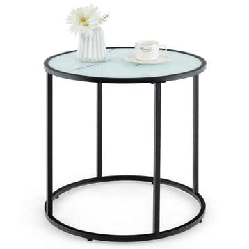 2dekans | Coast Ronde Glazen Bijzettafel met Marmerlook Blad, Huis en Inrichting, Tafels | Bijzettafels, Ophalen of Verzenden