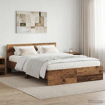 vidaXL Bedframe met hoofdbord Oud hout 120 x 200 cm Bewerkt, Bruin, Verzenden, Nieuw, Twijfelaar