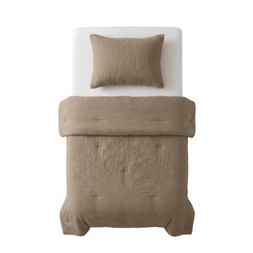 Lazy all-in-one dekbed Mousseline - taupe - 1-persoons | 140, Huis en Inrichting, Slaapkamer | Beddengoed, Verzenden, Nieuw