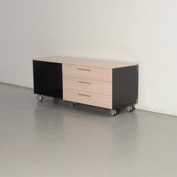 Officenow verrijdbaar ladekast, grijs eiken, 57 x 140 cm, 3, Ophalen of Verzenden, Nieuw