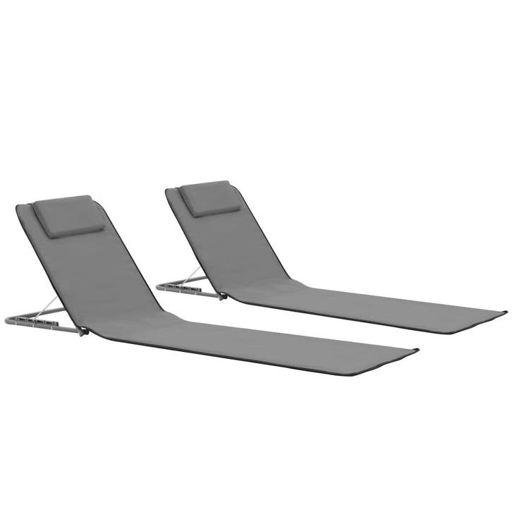 vidaXL Strandmatten inklapbaar 2 st staal en stof grijs, Tuin en Terras, Ligbedden, Nieuw, Verzenden