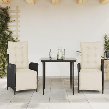 vidaXL 3-delige Tuinset met kussens poly rattan zwart, Verzenden, Nieuw, 2 zitplaatsen, Tuinset