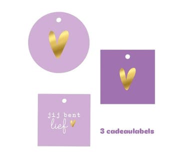 3x Cadeaulabel paars MIX goudfolie (Per 3 stuks), Ophalen of Verzenden, Nieuw