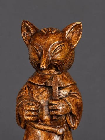 Beeld, Vos met Christus kruis - 29 cm - Steen, Antiek en Kunst