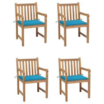 vidaXL Tuinstoelen 4 st met blauwe kussens massief teakhout, Verzenden, Nieuw, Hout