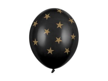6 zwarte pastel ballonnen met gouden sterretjes, Hobby en Vrije tijd, Feestartikelen, Ophalen of Verzenden, Nieuw