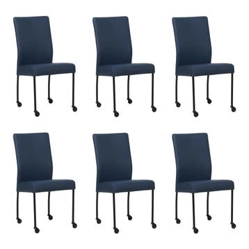 Set van 6 Leren eetkamerstoelen Comfort met wieltjes -, Ophalen of Verzenden, Nieuw, Leer
