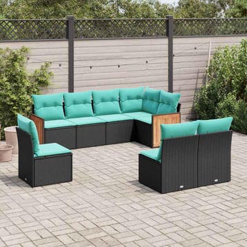 vidaXL 8-delige tuinbankset met kussens, zwart polyrotan, Verzenden, Nieuw