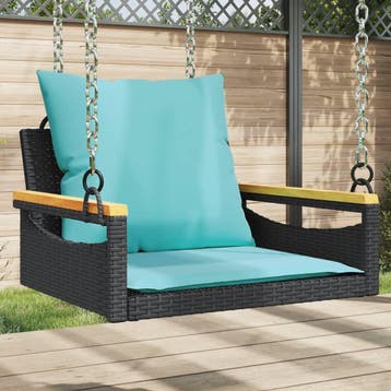 vidaXL Schommelbank met kussens 63x62x40 cm poly rattan, Tuin en Terras, Tuinbanken, Verzenden, Nieuw