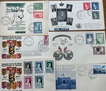 België 1950/1953 - ZELDZAME FDCs : Koningin Elisabeth 1953,, Gestempeld