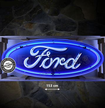 Ford Ovaal Neon Verlichting XL in Metalen Bak 153 x 59 cm, Gebruikt