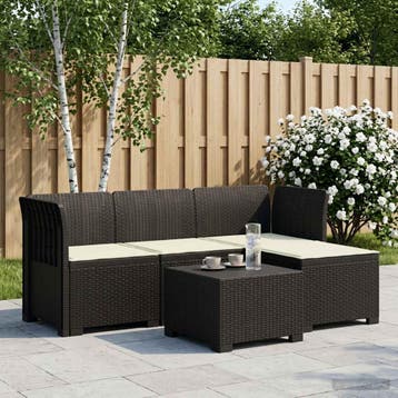 vidaXL 4-Persoons Tuinbank met Kussens Rieten Look PP, Verzenden, Nieuw