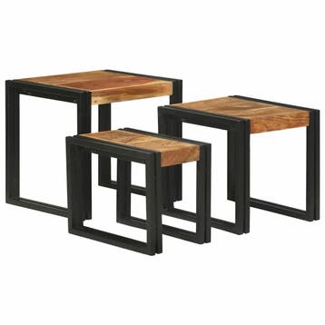 vidaXL Nesttafel 3 st Bruin en zwart 50 x 40 x 45 cm, Huis en Inrichting, Tafels | Bijzettafels, Verzenden, Nieuw, Minder dan 45 cm