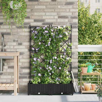 vidaXL Tuin Bloempot 2 st Zwart 80 x 40 x 125,5 cm PP, Verzenden, Nieuw, Minder dan 60 cm