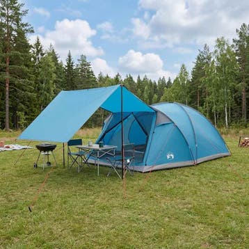 vidaXL Huisje Tent met dak Blauw 8-persoons Polyester en, Verzenden, Nieuw, Tot en met 2