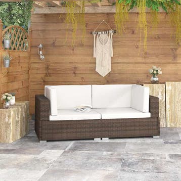 vidaXL Hoekbanken 2 st met kussens poly rattan bruin, Verzenden, Nieuw