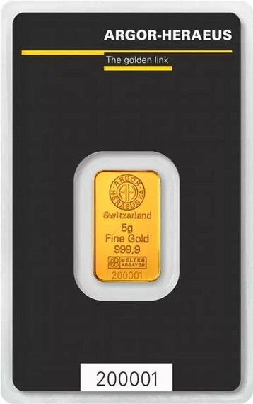 5 gram - Goud .999 - Argor-Heraeus, Switzerland - Verzegeld