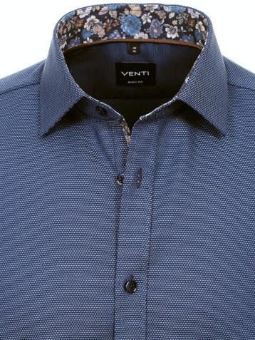 Venti Heren Overhemd Met Bloemenkraag Blauw Body Fit, Verzenden, Nieuw, Blauw