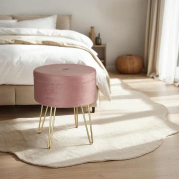 Hocker Ava gestoffeerd in fluweellook 300kg met opbergruimte, Verzenden, Nieuw