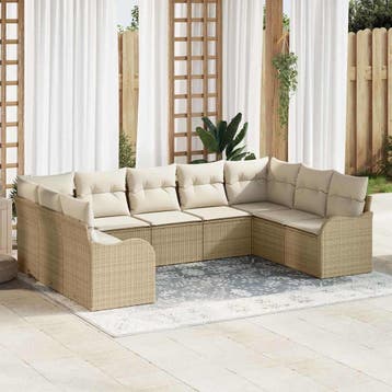 vidaXL Tuin Sofa Set 9 st Beige poly rattan, Verzenden, Nieuw, Rotan, Meer dan 8 zitplaatsen