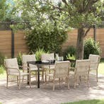vidaXL Tuin eettafelset met kussen 7 pcs Beige poly rattan, Verzenden, Nieuw, Rotan, 7 zitplaatsen