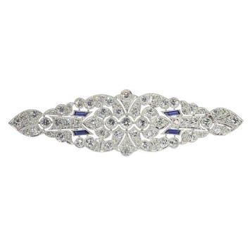 Broche Platina - 6.90ct. tw. - Diamant - Saffier, Art Deco