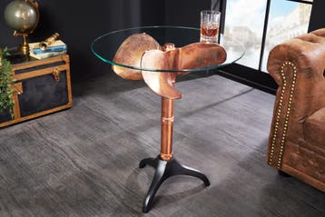 Handgemaakte bijzettafel OCEAN 75cm koper zwart glazen blad, Huis en Inrichting, Ophalen of Verzenden, Nieuw