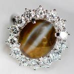 Ring - 18 karaat Witgoud Kattenoog (Chrysoberil) - Diamant, Nieuw