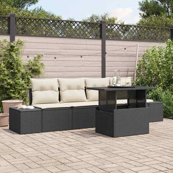vidaXL Tuin Sofa Set 5 st Zwart en Crème, Verzenden, Nieuw, Rotan, 5 zitplaatsen