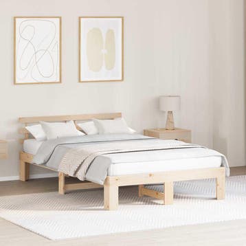 vidaXL Bedframe met hoofdeinde Naturel 135 x 190 cm Massief, Bruin, Verzenden, Nieuw, Twijfelaar