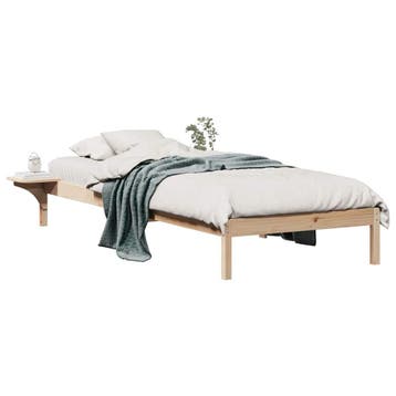 vidaXL Bedframe met Zijtafels Naturel 100 x 220 cm Massief, Huis en Inrichting, Slaapkamer | Bedden, Verzenden, Nieuw, Bruin, Hout
