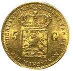 Gouden vijfje Willem I 1827b (PR) (1.381.553 oplage), Verzenden, Koning Willem I, Losse munt, Goud