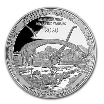 Congo Prehistoric Life Mamenchisaurus 1 oz 2020, Verzenden, Overige landen, Losse munt, Zilver