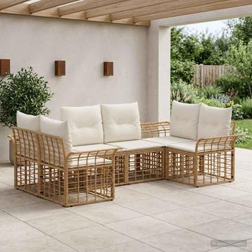 vidaXL Buiten bankenset 6 pcs Natuurlijk en Crème Wit, Tuin en Terras, Tuinsets en Loungesets, Verzenden, Nieuw, Rotan, 6 zitplaatsen