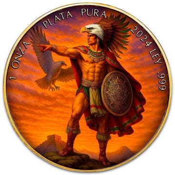 Mexico. 2024 - Libertad Aztec Eagle Warrior 24k Gold Gilded