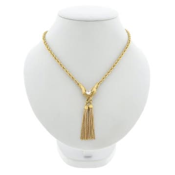 Gouden gedraaide schakel ketting met kwastjes en zirconia, Gebruikt, Ophalen of Verzenden, Met edelsteen, Goud