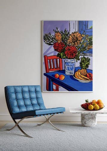 E. García - Mesa azul con flores XL