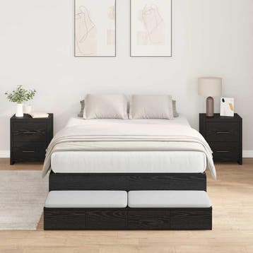 vidaXL Opbergbedframe met lade Zwart Eiken 120 cm Bewerkt, Verzenden, Nieuw, Zwart, Hout
