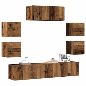 vidaXL 7-delig Tv-meubelset wandmontage bewerkt hout oud, Verzenden, Nieuw, Overige houtsoorten