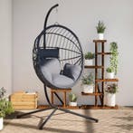 vidaXL Hangstoel met standaard rattan en staal grijs, Verzenden, Nieuw