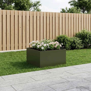 vidaXL Plantenbak Olijfgroen 80 x 80 x 40 cm Koudgewalst, Verzenden, Nieuw, Metaal, 60 tot 100 cm