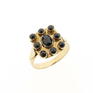 Vintage gouden herenring met granaatstenen, Gebruikt, 20 of groter, Heer, Ophalen of Verzenden