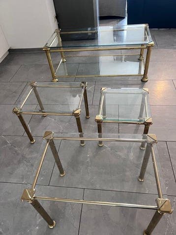 Salontafel (4) - Messing, Glas, Nieuw