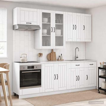 vidaXL Keukenblok LUCCA 8 st Wit Bewerkt hout, Huis en Inrichting, Verzenden, Nieuw, Wit