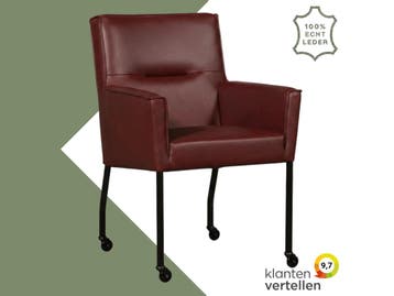 Leren eetkamerstoel met wieltjes en armleuning Lucky -, Huis en Inrichting, Stoelen, Bohemian, Industrieel, Modern, Scandinavisch