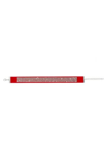 KIMU® Choker Strass Rood Stoffen Choker met Strass Steentjes, Sieraden, Tassen en Uiterlijk, Kettingen, Kunststof, Verstelbaar